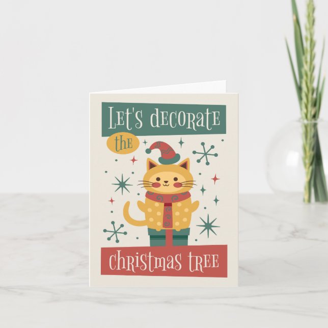 Tarjeta Gato - Vamos a decorar el árbol de Navidad (Anverso)