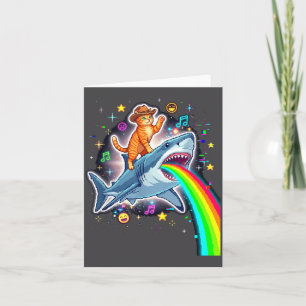 Tarjeta Gato Vaquero Espacial Montando Tiburón Arcoíris Xe