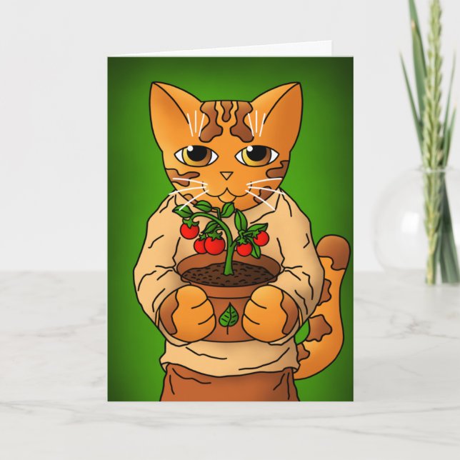 Tarjeta Gato Vegan Gardener (Anverso)