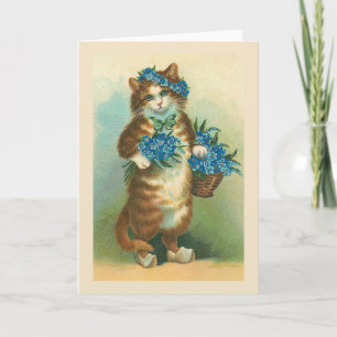 Tarjeta "Gato vintage con nomeolvides"