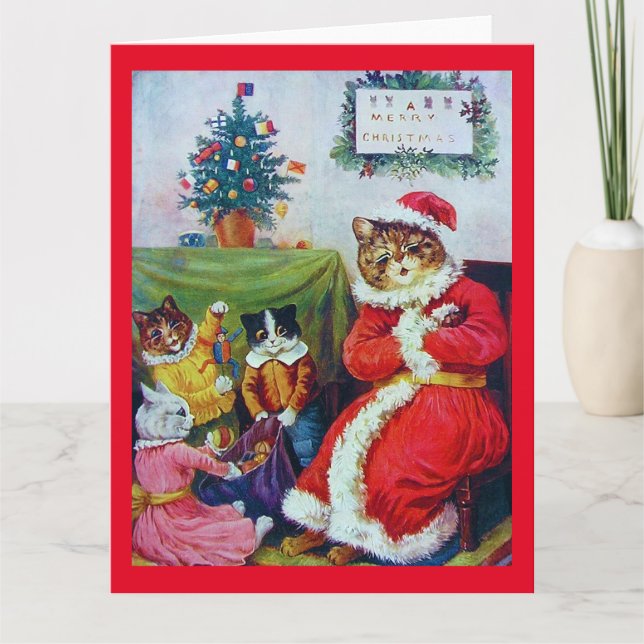Tarjeta Gato vintage de Navidad, Louis Wain (Anverso)
