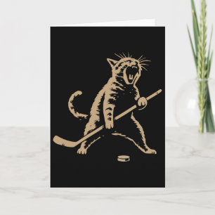 Tarjeta Gato Vintage Divertido Jugando Hockey Sobre Hielo