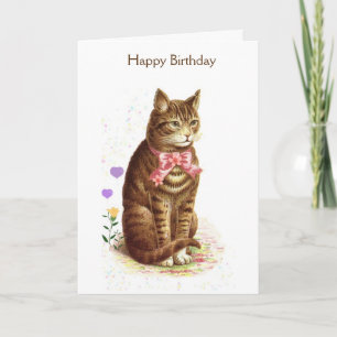 Tarjeta Gato Vintage Feliz Cumpleaños (Mensaje Dentro),