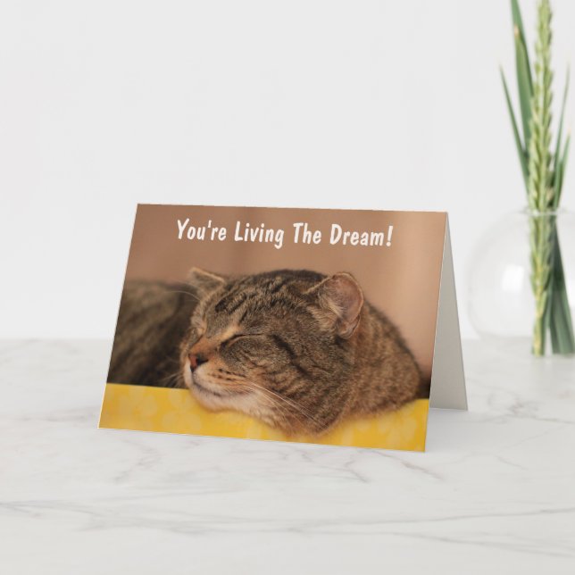 Tarjeta Gato Viviendo el Cumpleaños Sueño (Anverso)