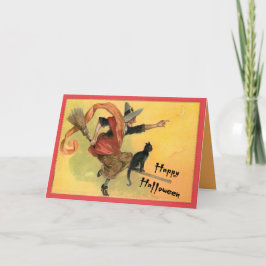Tarjeta Gato volador de baño y bruja