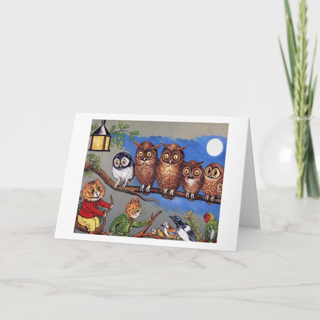 Tarjeta Gato y búho, Louis Wain (Anverso)