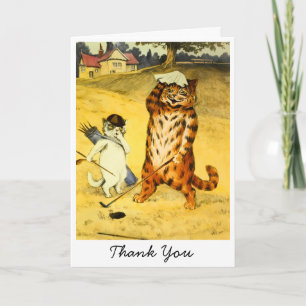 Tarjeta Gato y Caddie Divertidos de Golf Vintage Gracias