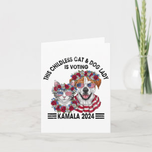 Tarjeta Gato Y Dama De Perro Sin Hijos Votan Kamala Harris