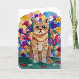 Tarjeta Gato y flores