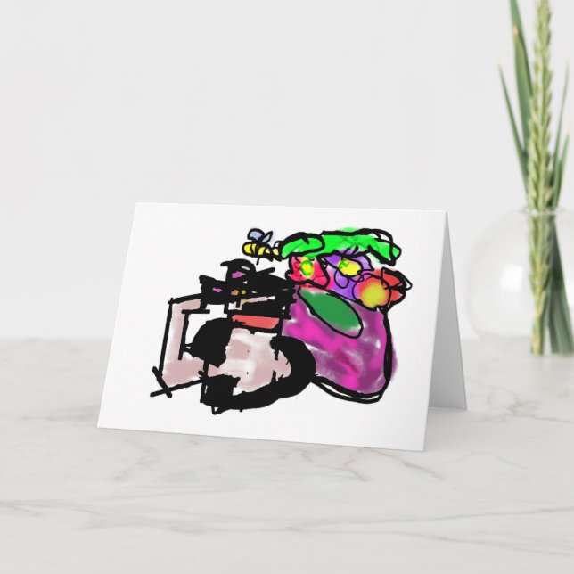 Tarjeta Gato y flores de primavera  (Anverso)