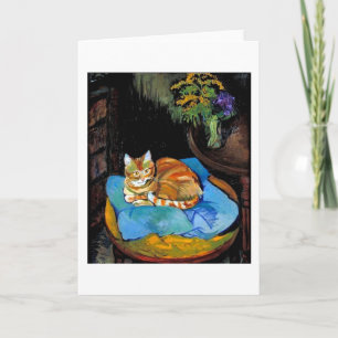 Tarjeta Gato y flores en grano, Suzanne Valadon