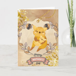 Tarjeta Gato y gatito divertidos felices del día de la mad