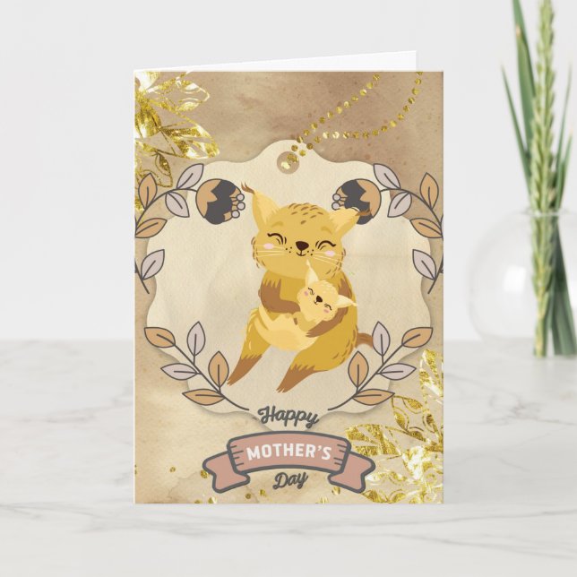 Tarjeta Gato y gatito divertidos felices del día de la mad (Anverso)