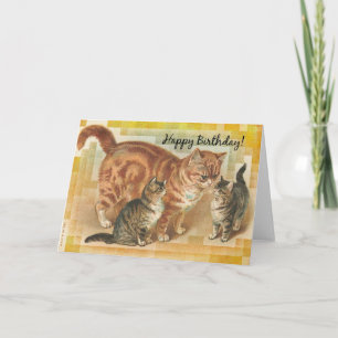 Tarjeta Gato y gatitos, cumpleaños de Momma del vintage