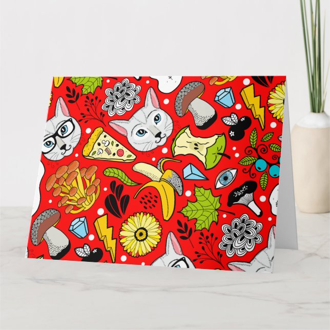 Tarjeta Gato y huevo en rojo (Anverso)