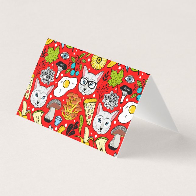 Tarjeta Gato y huevo en rojo (Anverso)