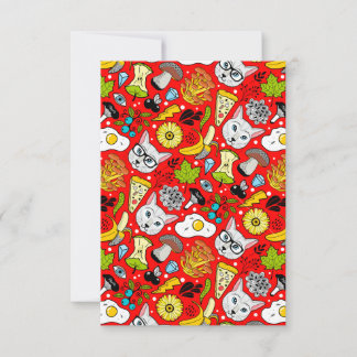 Tarjeta Gato y huevo en rojo