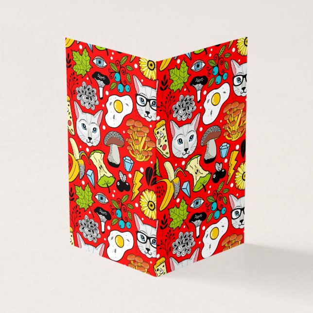Tarjeta Gato y huevo en rojo (Exterior)