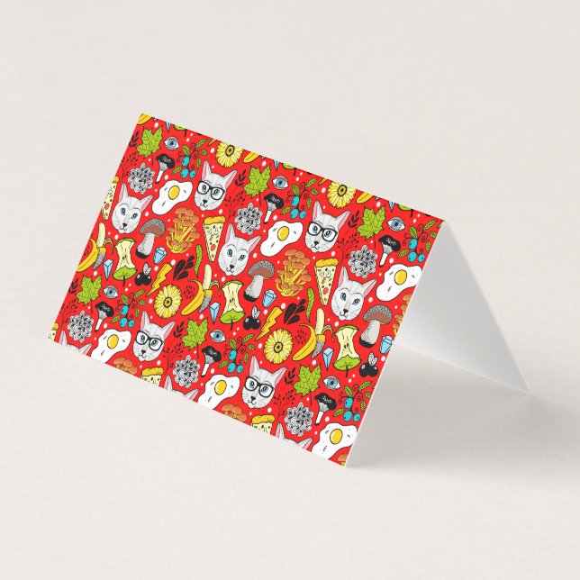 Tarjeta Gato y huevo en rojo (Anverso)