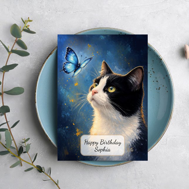 Tarjeta Gato y Mariposa Azul (Subido por el creador)