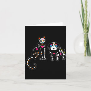 Tarjeta Gato y perro de cráneo de azúcar divertido Hallowe