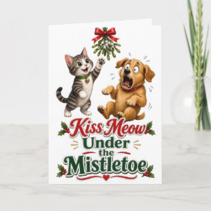 Tarjeta Gato y Perro Divertidos de Navidad