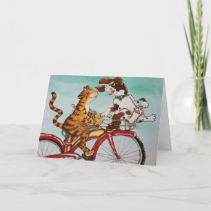 Tarjeta Gato y perro en la bici