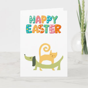 TARJETA GATO Y PERRO FELIZ PASCUA