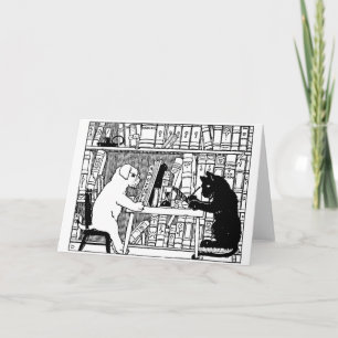 Tarjeta Gato y perro vintage Biblioteca libresca Literario