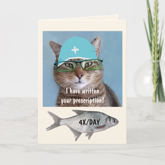 Tarjeta Gato Y Pescado médico Mejoran (Anverso)