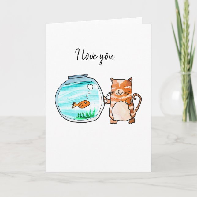 Tarjeta Gato y pez dorado  (Anverso)