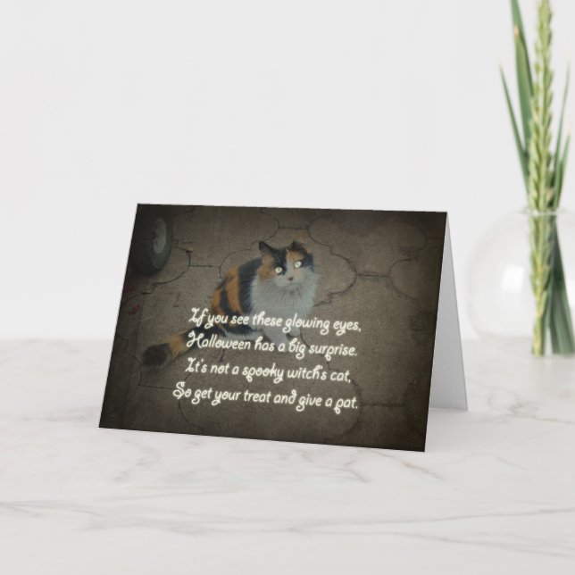 Tarjeta Gato y poema de Halloween Calico (Anverso)