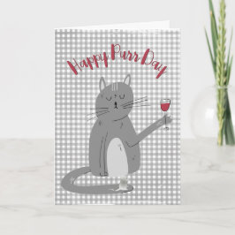 Tarjeta Gato y ratón con cumpleaños de vidrio de vino