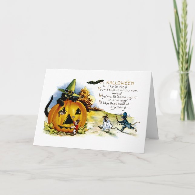 Tarjeta Gato y ratón de Halloween (Anverso)