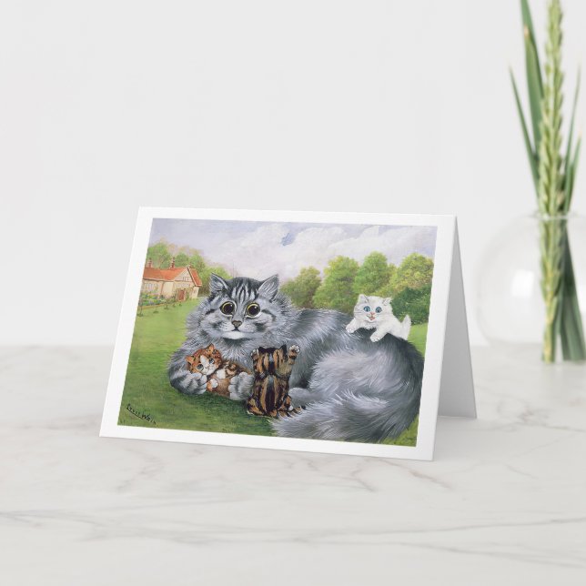 Tarjeta Gato y sus gatitos, Louis Wain (Anverso)
