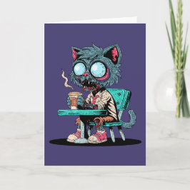 Tarjeta Gato Zombi Amante del Café