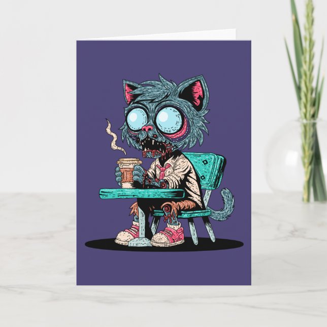 Tarjeta Gato Zombie con amor al café (Anverso)
