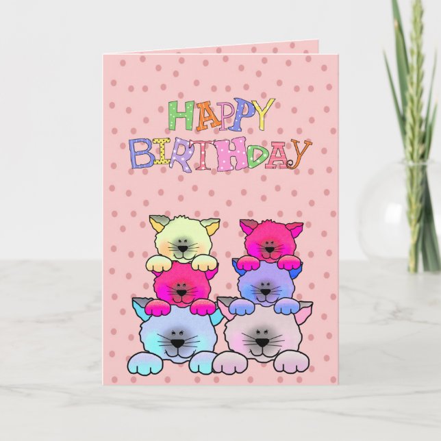 Tarjeta Gatos 2 del feliz cumpleaños de los chicas del (Anverso)