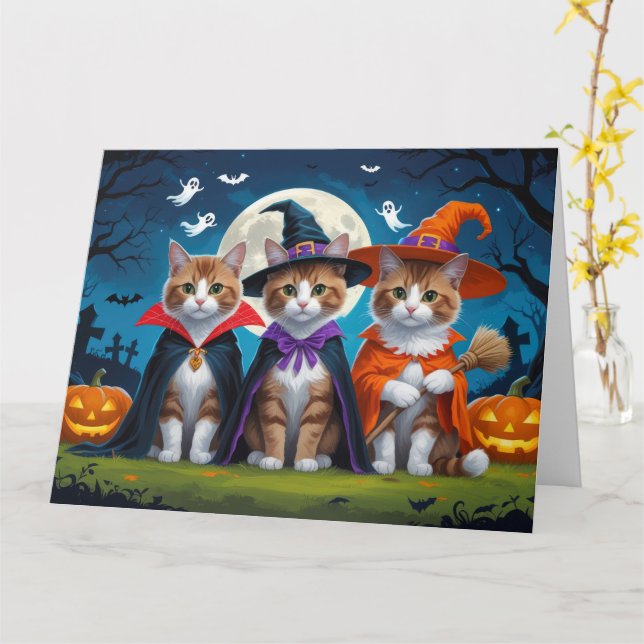 Tarjeta Gatos abisinos Calabaza Halloween Gracioso (flor amarilla)