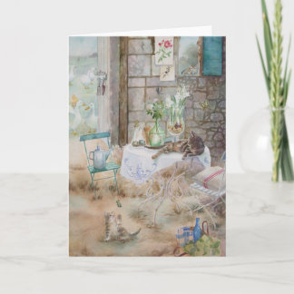 Tarjeta Gatos acuarela en la pintura de granjas