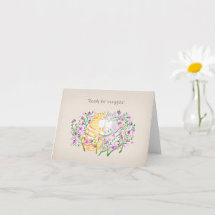 Tarjeta Gatos Acurrucados en Jardín Floral Bonito Te Amo