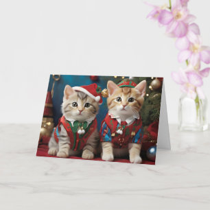 Tarjeta Gatos adorables con sombreros de Santa Festivos 