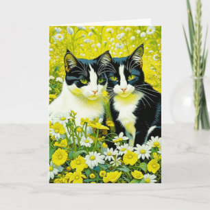 Tarjeta Gatos adorables sentados en Daisies Feliz cumpleañ