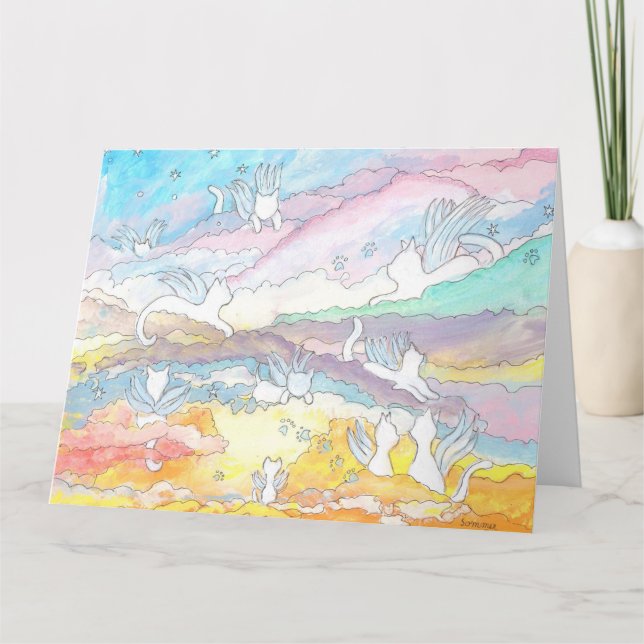 Tarjeta Gatos ángeles en el cielo, pérdida de mascotas (Anverso)