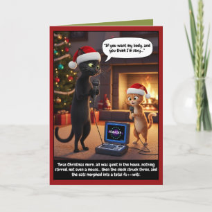 Tarjeta Gatos antropomórficos divertidos de Navidad