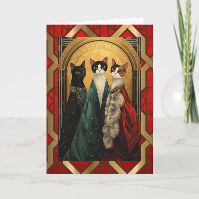 Tarjeta Gatos Art Deco en la ópera (Anverso)