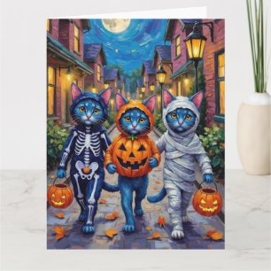 Tarjeta Gatos Azules Orientales Trick-or-Treating Hallowee