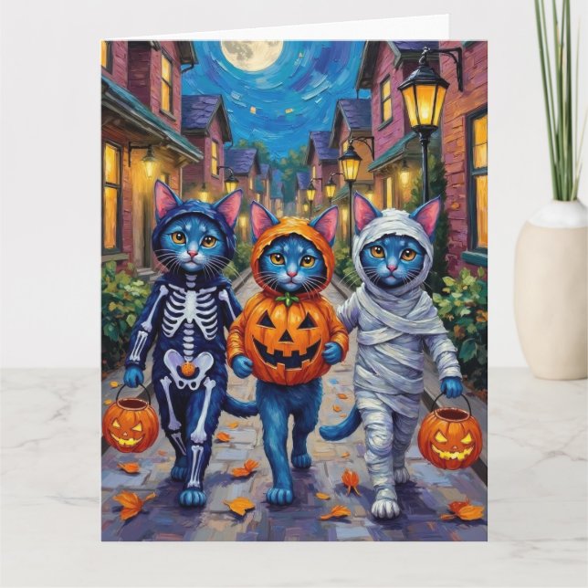 Tarjeta Gatos Azules Orientales Trick-or-Treating Hallowee (Anverso)
