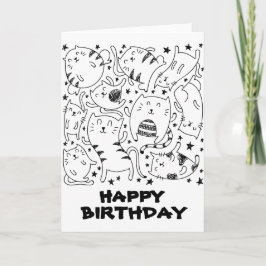 Tarjeta Gatos bailando divertidos garabatos feliz cumpleañ
