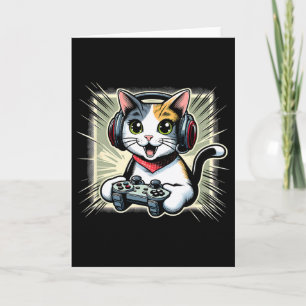 Tarjeta Gatos Bobtail Japoneses de videojuegos con auricul